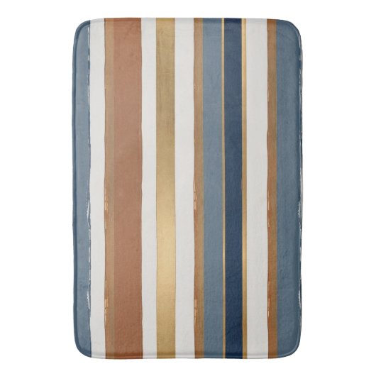 White blue gold and copper horizontal stripes badematte (Vorderseite Vertikal)