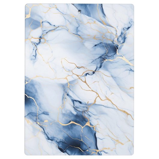 White Blue Gold Marble Monogram Initial Clipboard Klemmbrett (Rückseite)