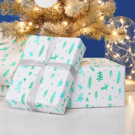 White Blue Green Illustration Weihnachtsmuster Geschenkpapier