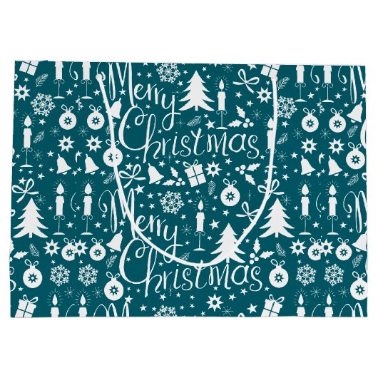 White Blue Green Weihnachts-Thema Muster Große Geschenktüte (Rückseite)