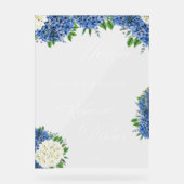 White Blue Hydrangeas Hochzeitsessen Probe Acrylschild (Vorderseite)