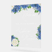 White Blue Hydrangeas Hochzeitsessen Probe Acrylschild (Winkel)