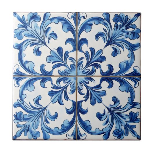 White Blue Italia Tile Pattern Fliese (Vorderseite)