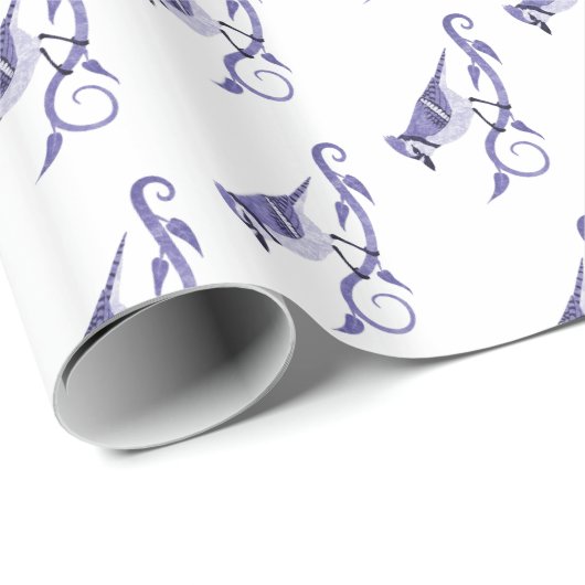 White Blue Jay Wrapping Paper Geschenkpapier (Rolleneckpunkt)