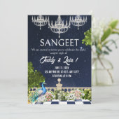 White & Blue Minimal Sangeet Hochzeit Einladung (Stehend Vorderseite)