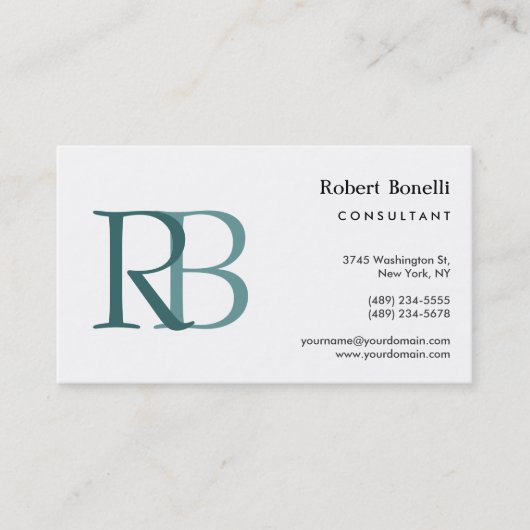 White Blue Modern Monogram Business Card Visitenkarte (Vorderseite)