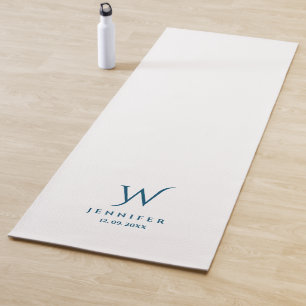 White Blue Monogram und Name Yoga Mat Yogamatte