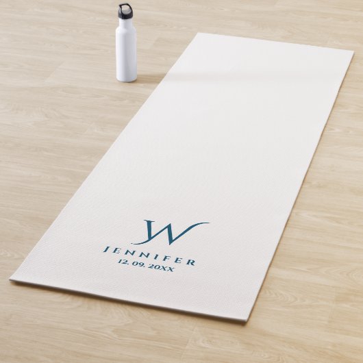 White Blue Monogram und Name Yoga Mat Yogamatte (Beispiel)