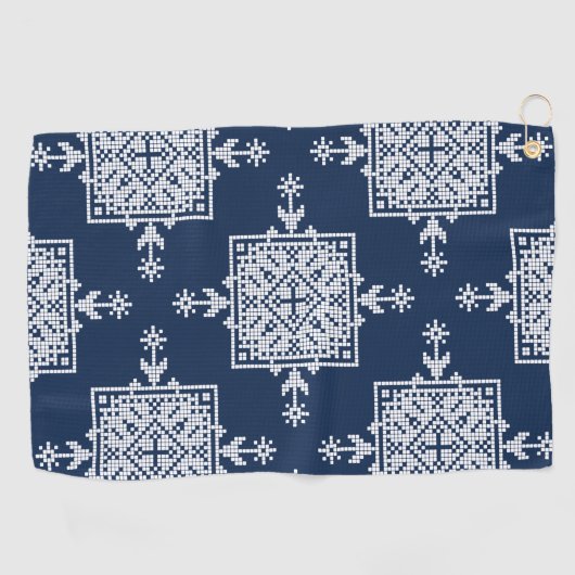 White Blue Mosaic Aztec Muster Indian Eth Golfhandtuch (Horizontal)