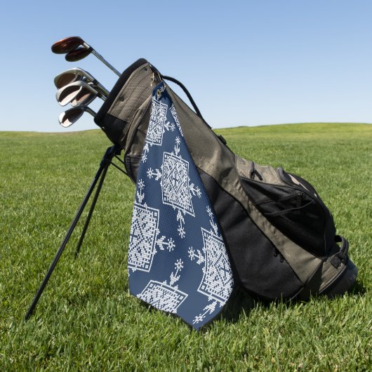 White Blue Mosaic Aztec Muster Indian Eth Golfhandtuch (Gras)