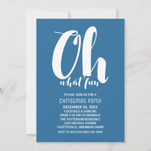 White Blue Oh What Fun Holiday Party Einladung (Vorderseite)