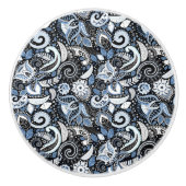 White & Blue Paisley Boho Print Pattern Keramikknauf (Vorderseite)