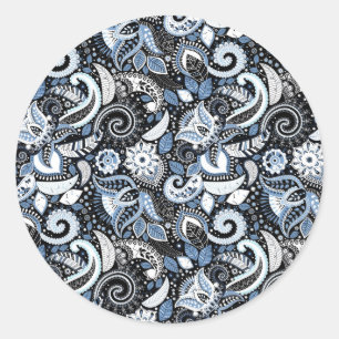 White & Blue Paisley Print Elegante Geburtstagspar Runder Aufkleber