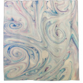 White Blue Pink Modernes Abstraktes Fluid Marbella Duschvorhang (Vorderseite)