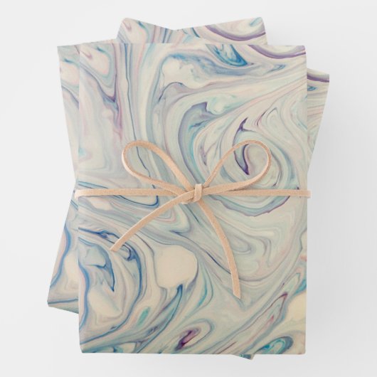 White Blue Pink Modernes Abstraktes Fluid Marbella Geschenkpapier Set (Beispiel)