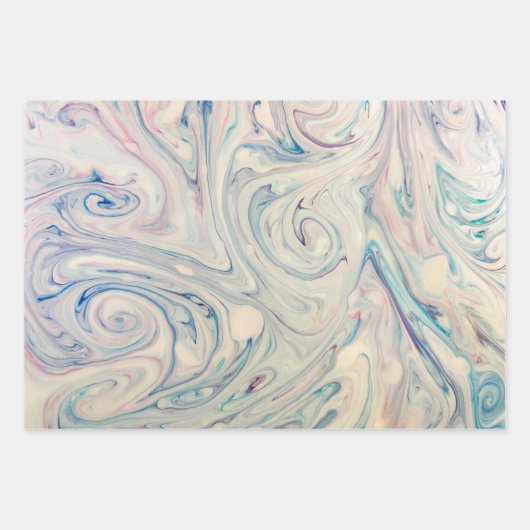 White Blue Pink Modernes Abstraktes Fluid Marbella Geschenkpapier Set (Vorderseite)