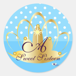 White Blue Polka Dots Monogram S-16 -Cust. Runder Aufkleber