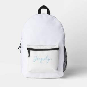 White Blue Schlicht Elegante Moderne Kalligraphie Bedruckter Rucksack