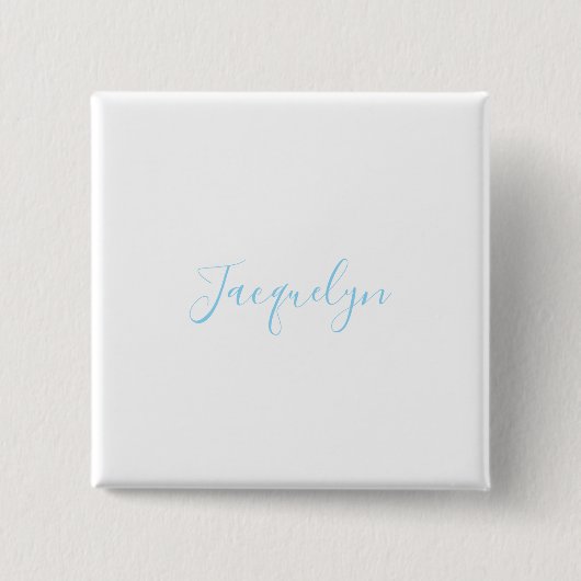 White Blue Schlicht Elegante Moderne Kalligraphie Button (Vorderseite)