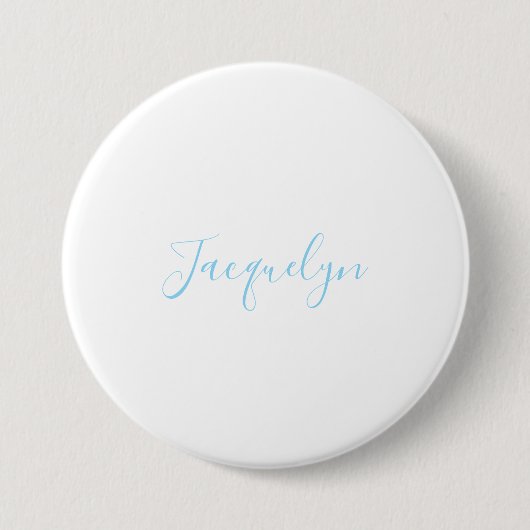 White Blue Schlicht Elegante Moderne Kalligraphie  Button (Vorderseite)