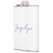 White Blue Schlicht Elegante Moderne Kalligraphie  Flachmann (Links)