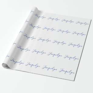 White Blue Schlicht Elegante Moderne Kalligraphie  Geschenkpapier