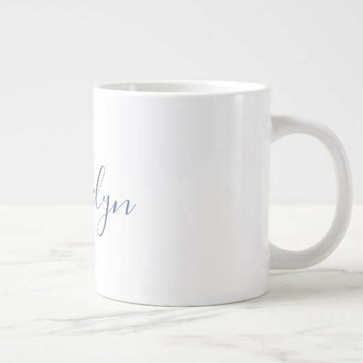 White Blue Schlicht Elegante Moderne Kalligraphie Jumbo-Tasse (Rechts)
