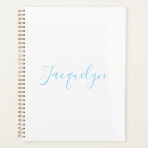 White Blue Schlicht Elegante Moderne Kalligraphie  Planer