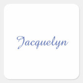 White Blue Schlicht Elegante Moderne Kalligraphie Quadratischer Aufkleber (Vorderseite)