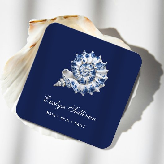White blue seashell logo Visitenkarte