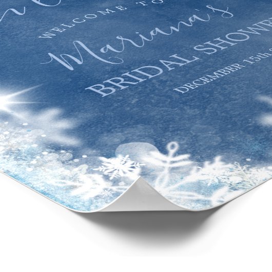 White Blue Snow in Liebe Snowflake Bridal Willkomm Poster (Ecke)