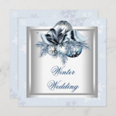 White Blue Snowflake Blue Winter Wedding Einladung (Vorne/Hinten)