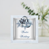 White Blue Snowflake Blue Winter Wedding Einladung (Stehend Vorderseite)