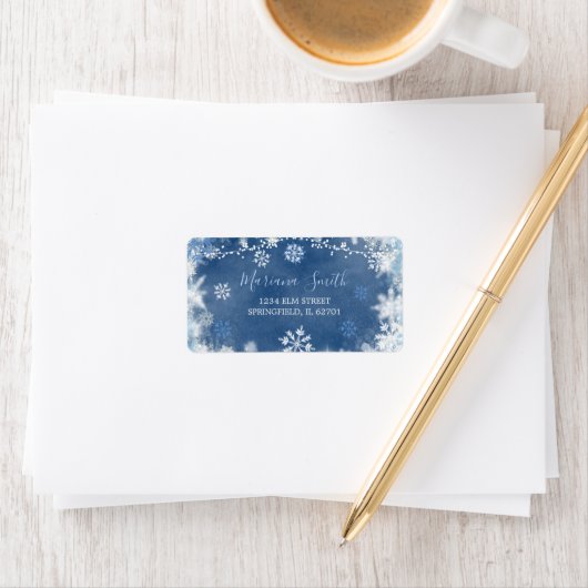 White Blue Snowflake Brautparty Address Label Adressaufkleber (Insitu)
