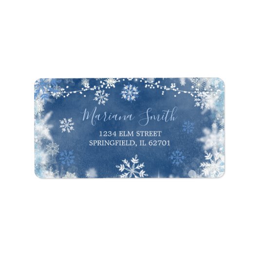 White Blue Snowflake Brautparty Address Label Adressaufkleber (Vorne)