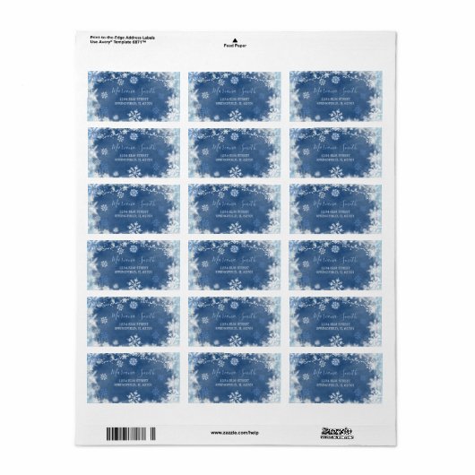 White Blue Snowflake Brautparty Address Label Adressaufkleber (Vorne)