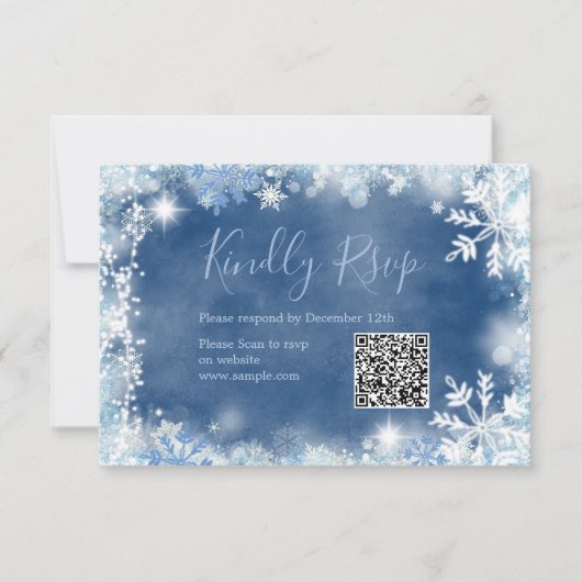 White Blue Snowflake Brautparty QR Rsvp Card Dankeskarte (Vorderseite)