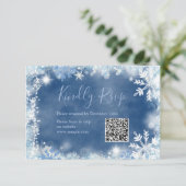 White Blue Snowflake Brautparty QR Rsvp Card Dankeskarte (Stehend Vorderseite)
