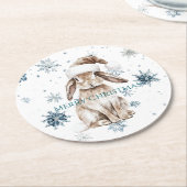 White Blue Snowflakes Christmas Bunny Runder Pappuntersetzer (Angewinkelt)