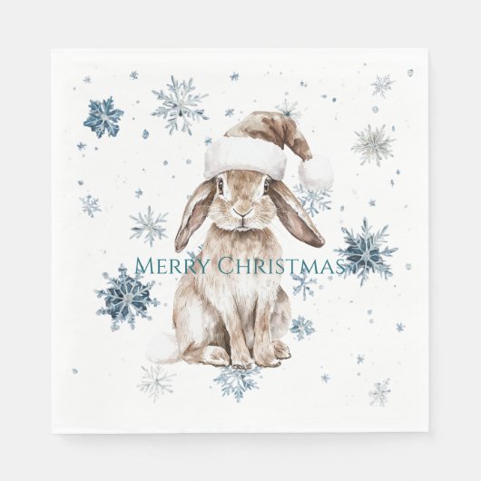 White Blue Snowflakes Christmas Bunny Serviette (Vorderseite)
