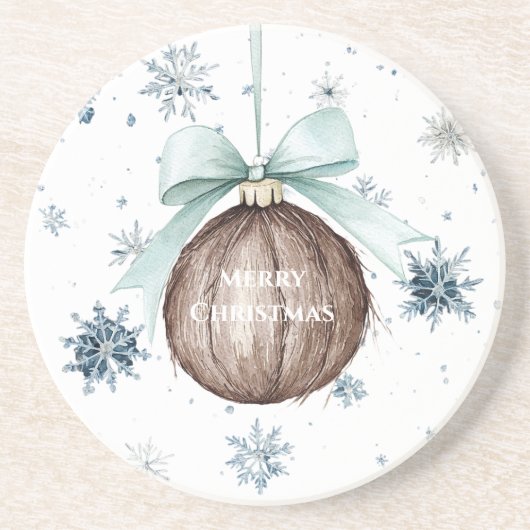 White Blue Snowflakes Christmas Coconut Bow Getränkeuntersetzer (Vorne)