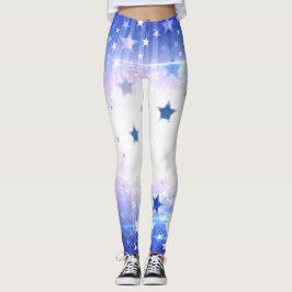 White Blue Star Leggings