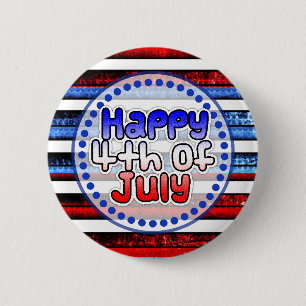 White Blue Striped Happy 4. Juli Button