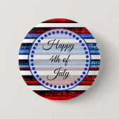 White Blue Striped Happy 4. Juli Button (Vorderseite)