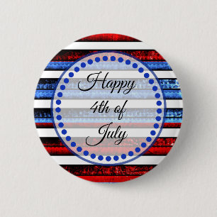 White Blue Striped Happy 4. Juli Button