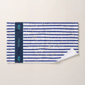 White Blue Stripes Gold Monogram Pickleball Handtuch (Handtuch)