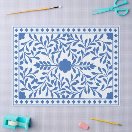 White Blue Traditional Bone Inlay Decoupage Paper Seidenpapier (Basteln)
