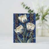 White Blue Tulip Damask Postkarte (Stehend Vorderseite)
