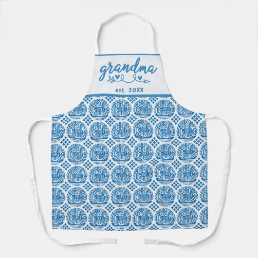 White Blue Ukrainian Ethnic Pattern Oma Est Schürze (Vorderseite)