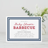 White Blue und Red Gingham Baby Dusche Barbecue Einladung (Stehend Vorderseite)